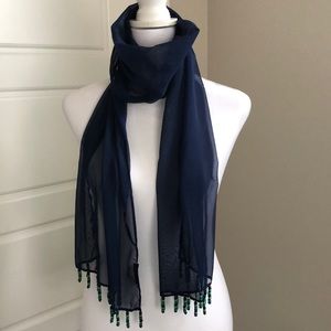 Morgan Taylor Sheer Navy Scarf with Beads